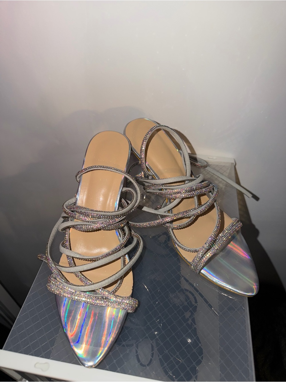 SHEIN Iridescent Strappy Rhinestone Heels